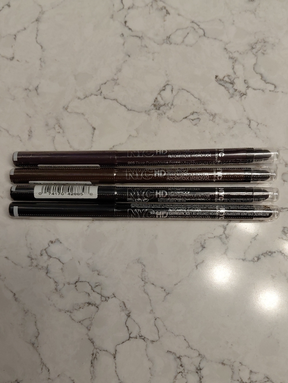 LOT Of 4 NYC New York Color Waterproof Eyeliner Pencils Black Deep Brown Purple